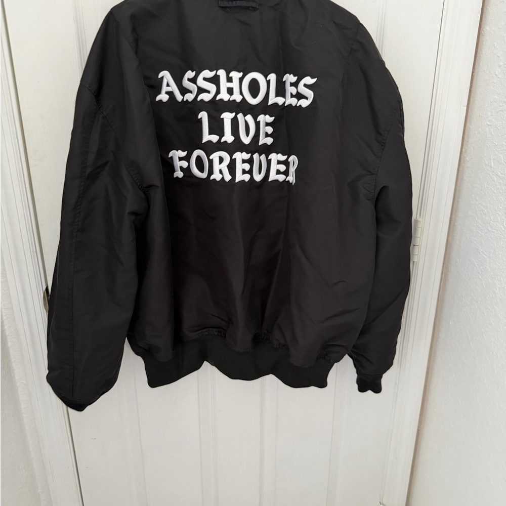 Black Bomber Jacket With Bold Statement - image 2